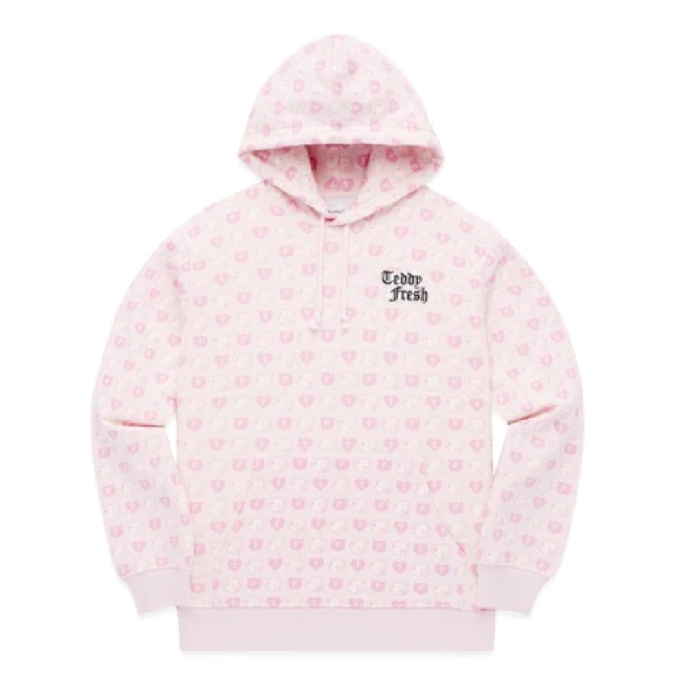 Teddy Fresh ARGYLE PRINT HOODIE Bear Heart Print Pink Unisex BNWT